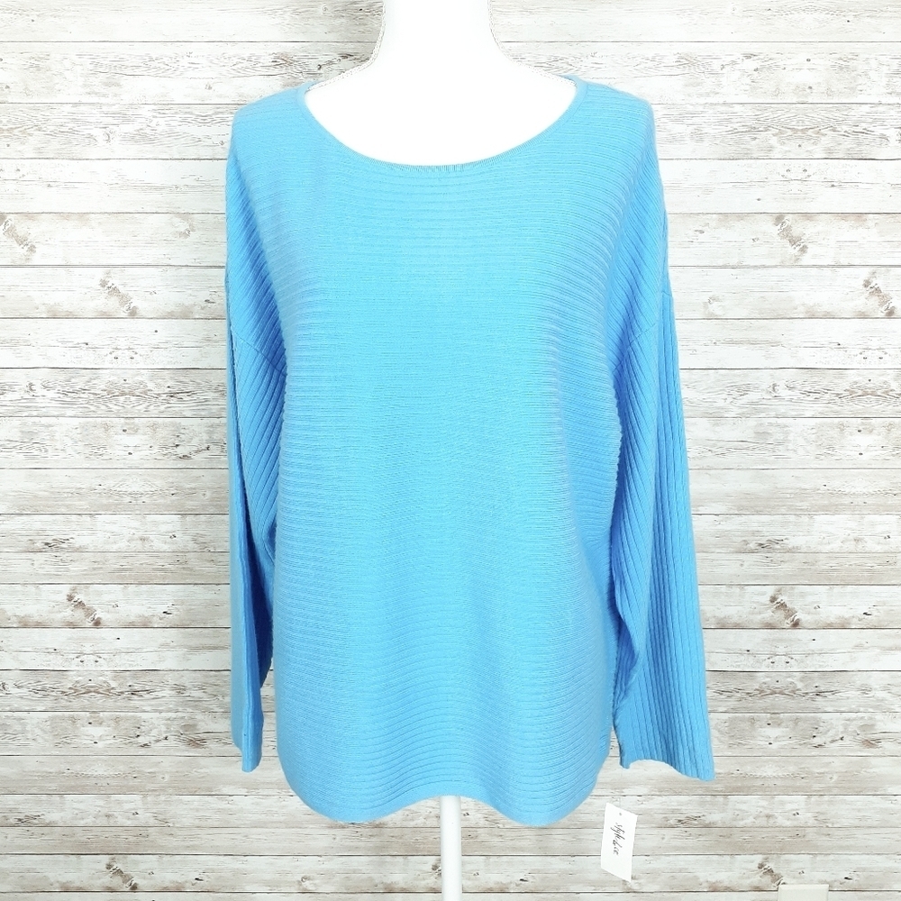 Style & Co Ribbed Top L Blue Hi Low Hem 454